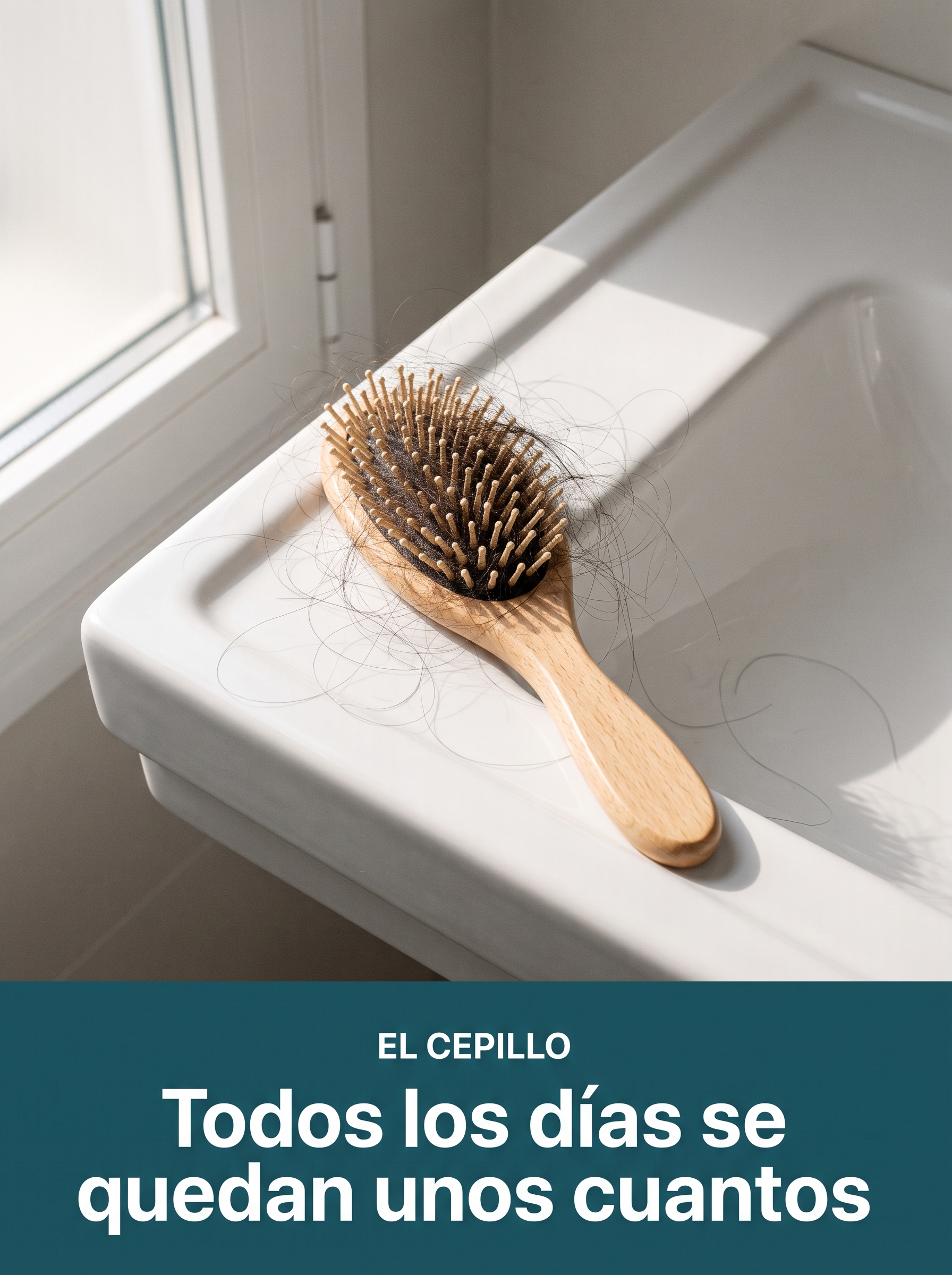 Cepillo de pelo con cabellos enredados sobre el lavamanos