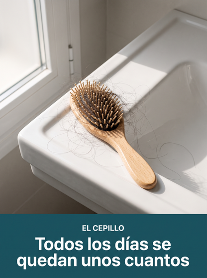 Cepillo de pelo con cabellos enredados sobre el lavamanos