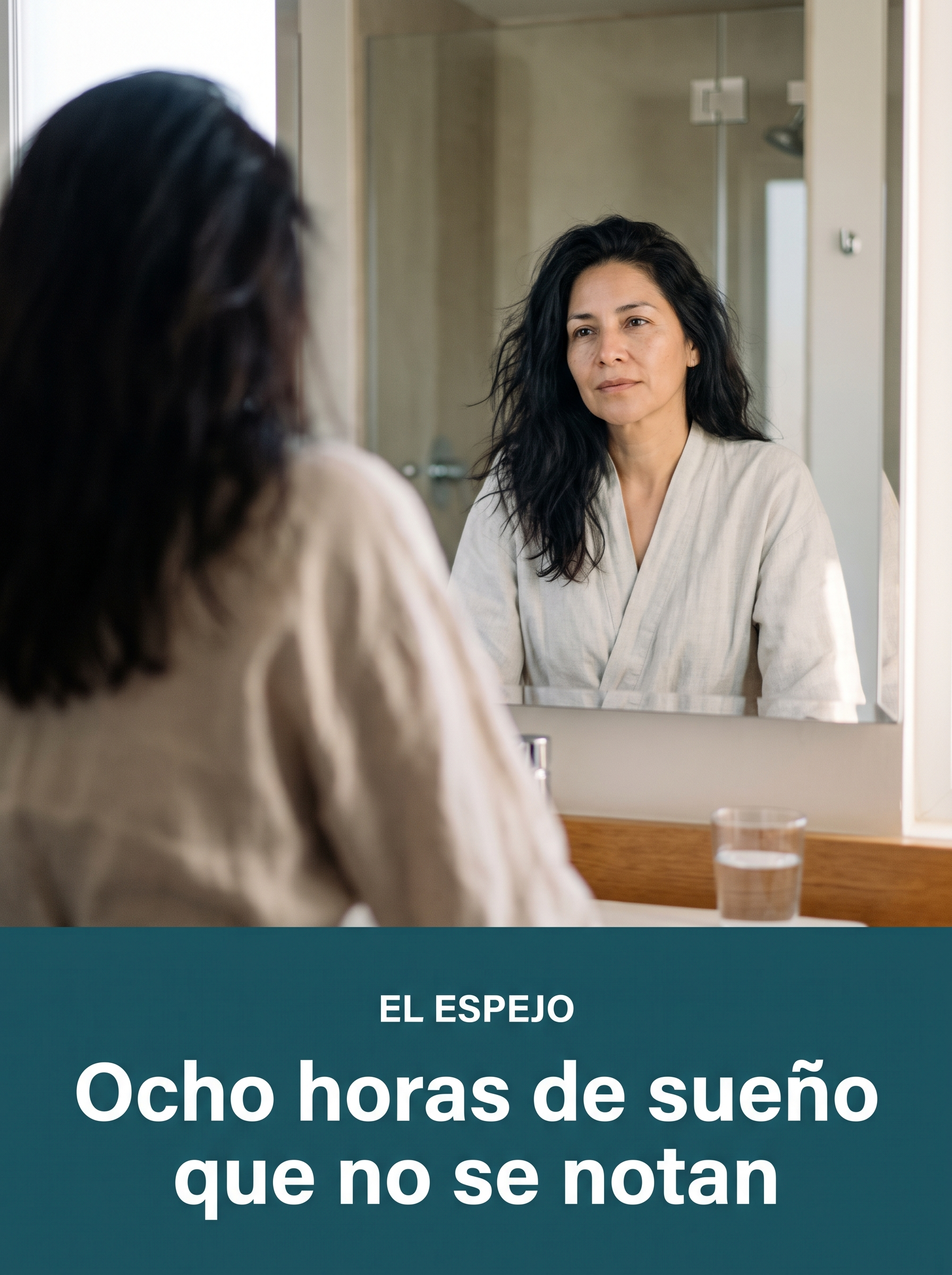 Mujer frente al espejo del baño por la mañana